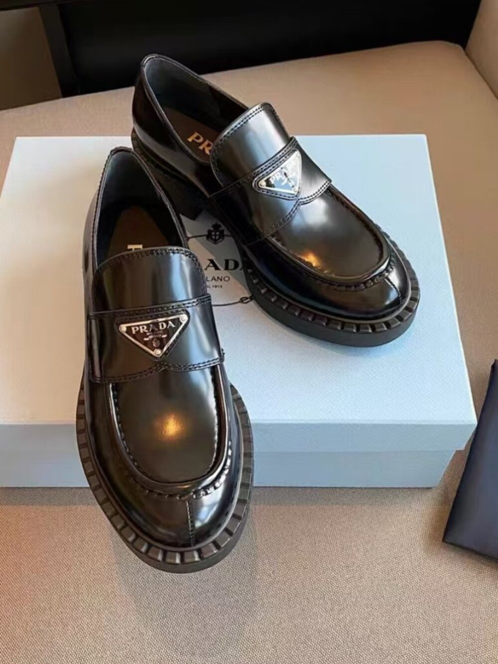 Prada Black Triangle Logo Loafers